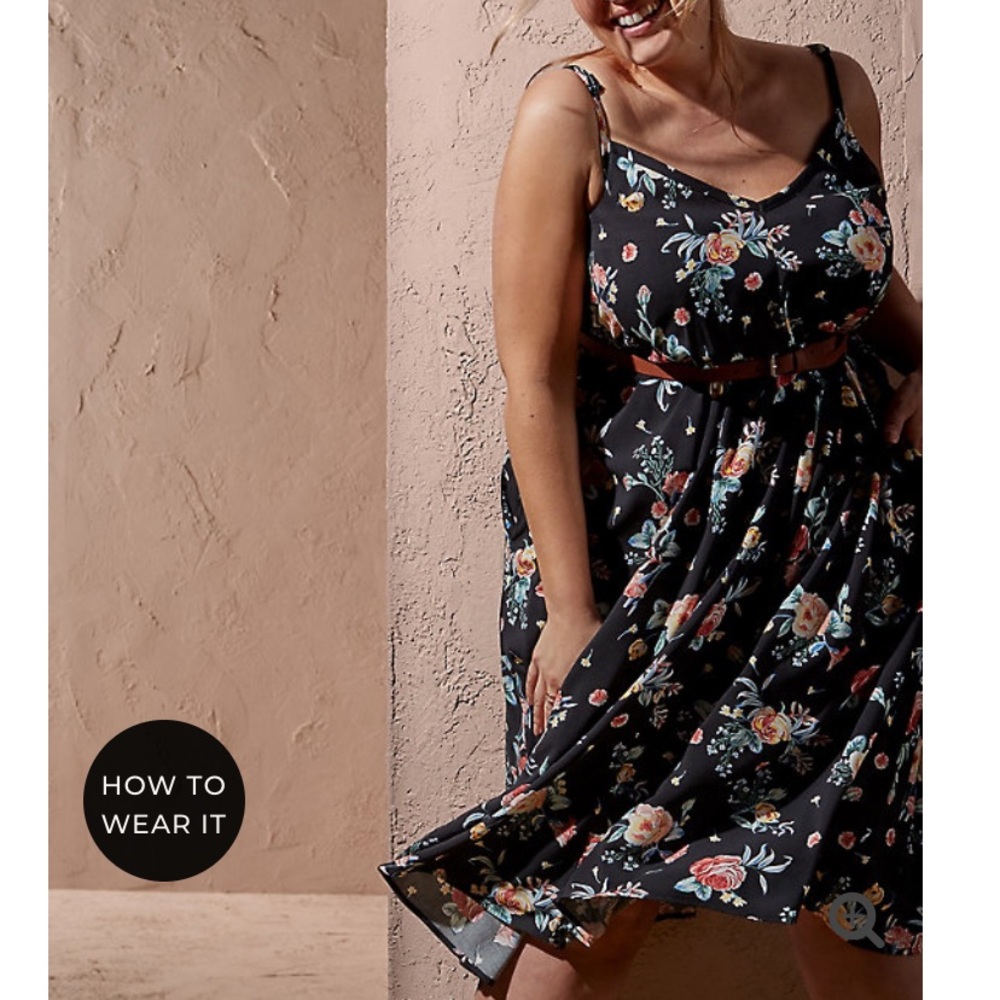 Black Floral Challis Self Tie Midi Dress